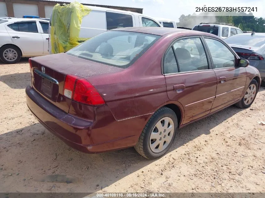 2003 Honda Civic Ex VIN: 2HGES26783H557241 Lot: 40108110