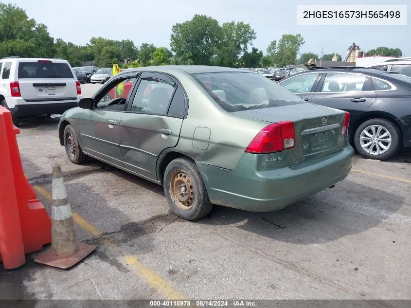 2003 Honda Civic Lx VIN: 2HGES16573H565498 Lot: 40115978