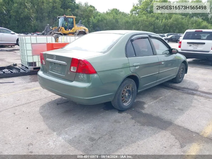 2003 Honda Civic Lx VIN: 2HGES16573H565498 Lot: 40115978