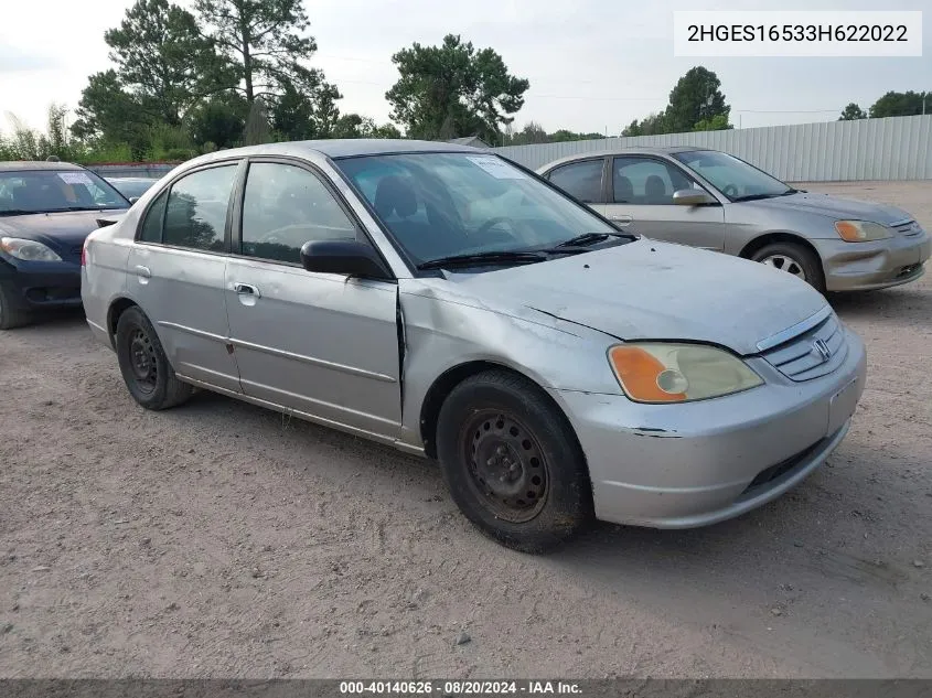 2003 Honda Civic Lx VIN: 2HGES16533H622022 Lot: 40140626