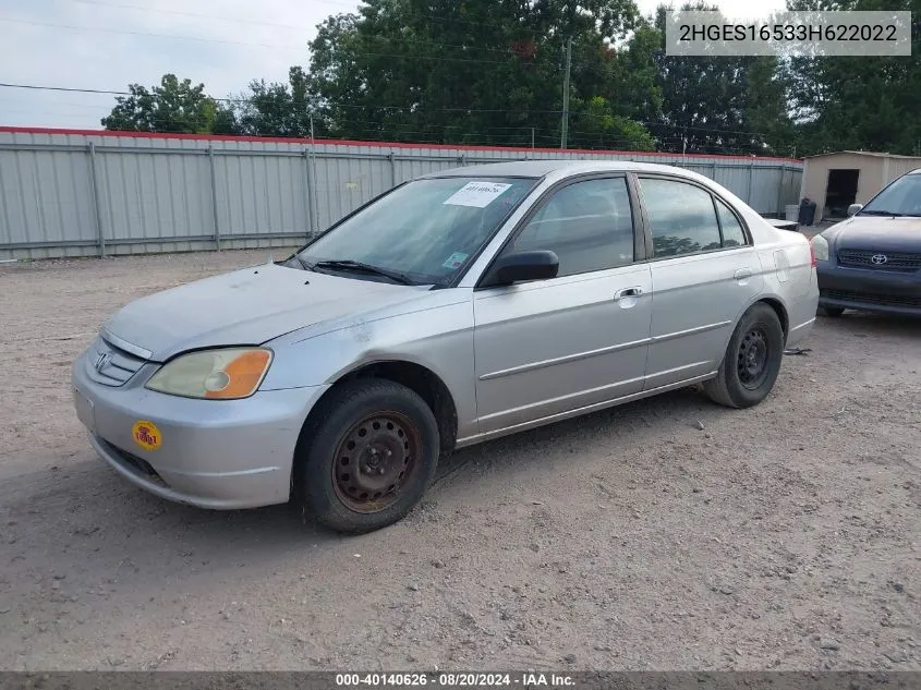 2003 Honda Civic Lx VIN: 2HGES16533H622022 Lot: 40140626