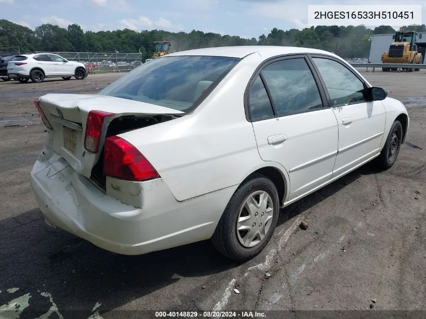 2HGES16533H510451 2003 Honda Civic Lx