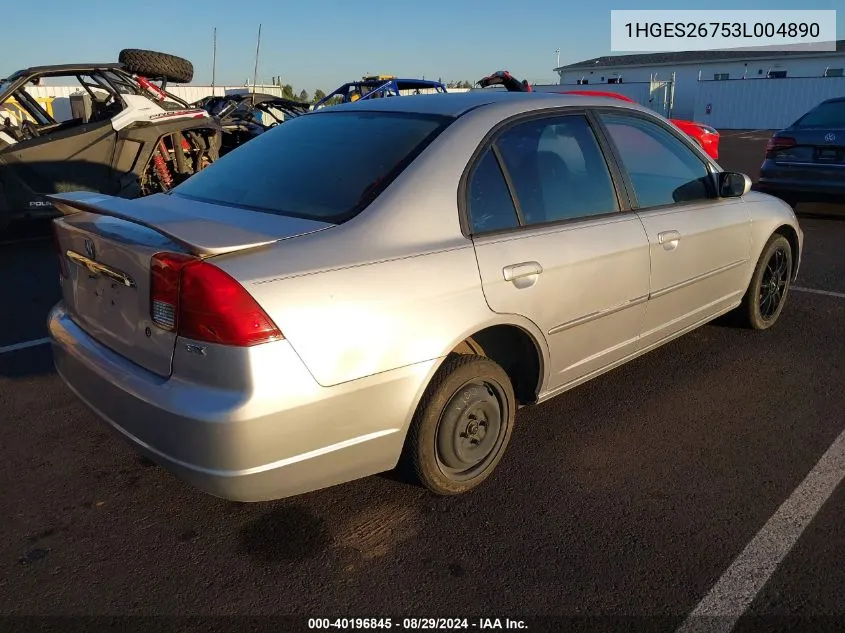 2003 Honda Civic Ex VIN: 1HGES26753L004890 Lot: 40196845