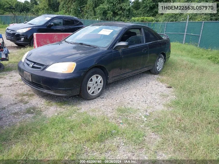 2003 Honda Civic Lx VIN: 1HGEM22563L057970 Lot: 40206160