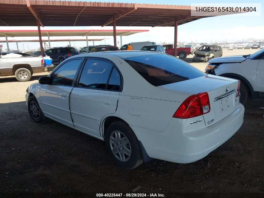 2003 Honda Civic Lx VIN: 1HGES16543L014304 Lot: 40225447