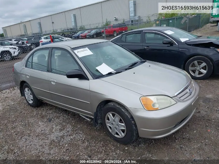 2003 Honda Civic Lx VIN: 2HGES16593H615639 Lot: 40226942