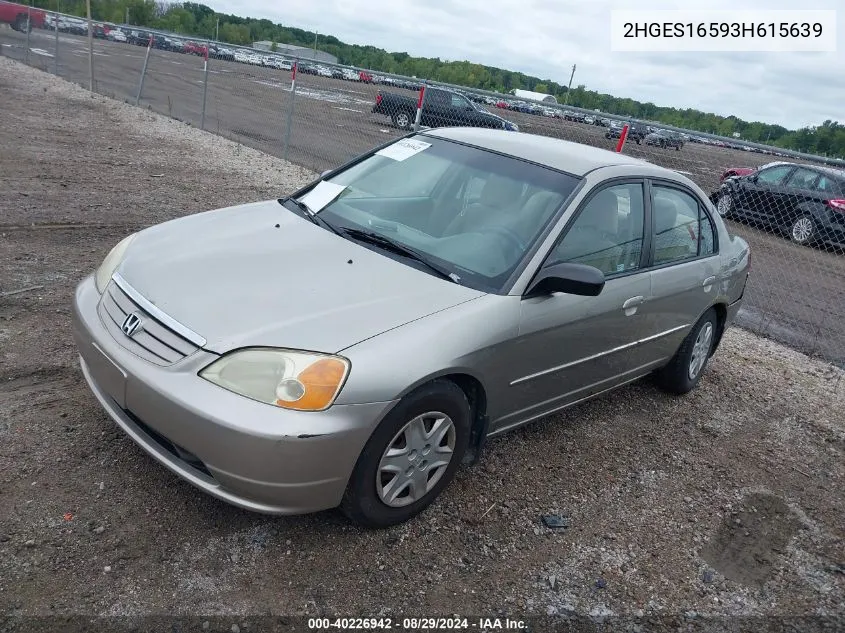 2003 Honda Civic Lx VIN: 2HGES16593H615639 Lot: 40226942