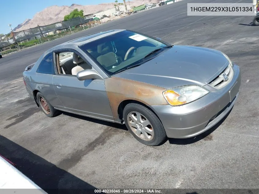 2003 Honda Civic Ex VIN: 1HGEM229X3L051334 Lot: 40235045