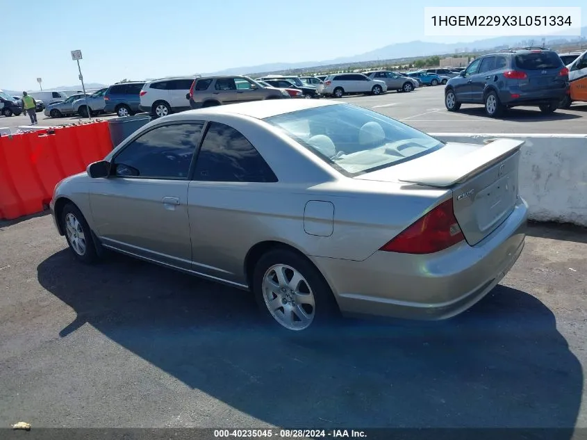 2003 Honda Civic Ex VIN: 1HGEM229X3L051334 Lot: 40235045