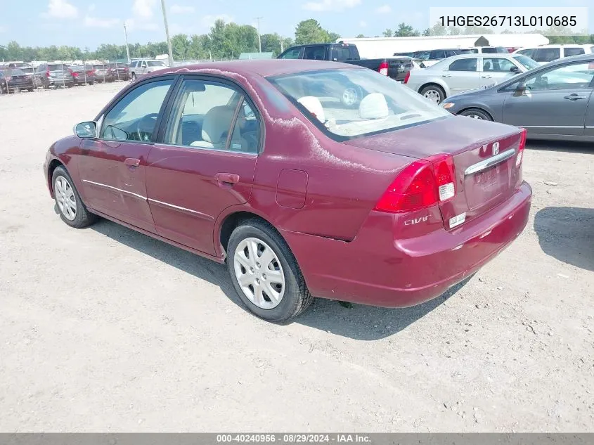 2003 Honda Civic Ex VIN: 1HGES26713L010685 Lot: 40240956