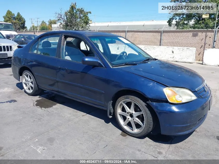 2003 Honda Civic Ex VIN: 2HGES26723H614985 Lot: 40243711