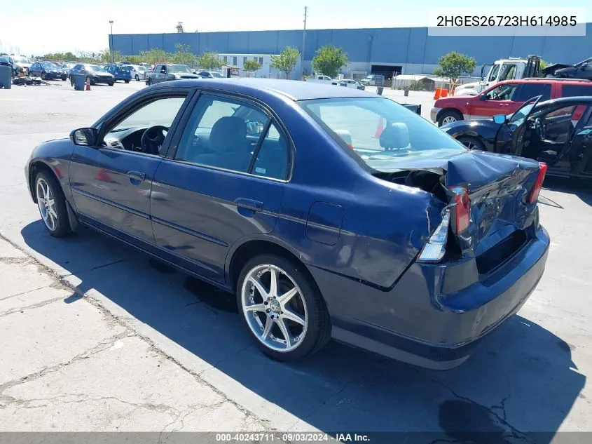 2003 Honda Civic Ex VIN: 2HGES26723H614985 Lot: 40243711