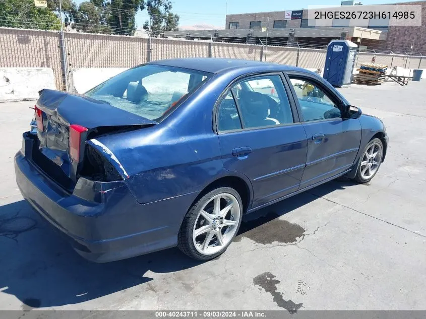 2003 Honda Civic Ex VIN: 2HGES26723H614985 Lot: 40243711