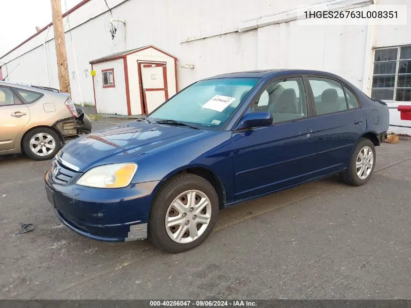 2003 Honda Civic Ex VIN: 1HGES26763L008351 Lot: 40256047