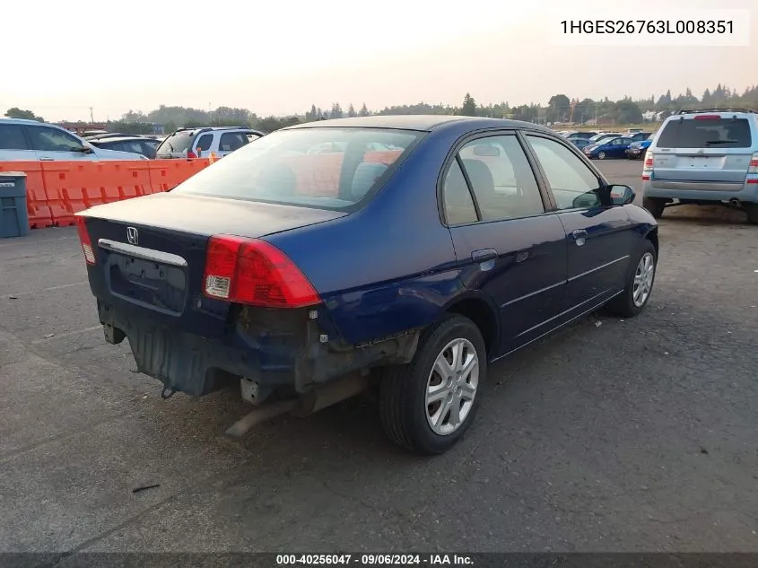 2003 Honda Civic Ex VIN: 1HGES26763L008351 Lot: 40256047