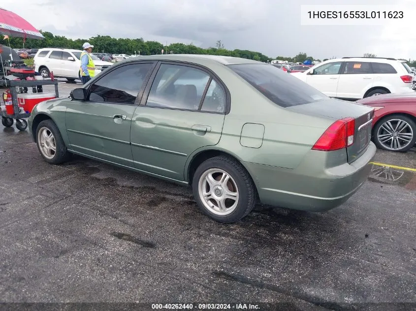 2003 Honda Civic Lx VIN: 1HGES16553L011623 Lot: 40262440