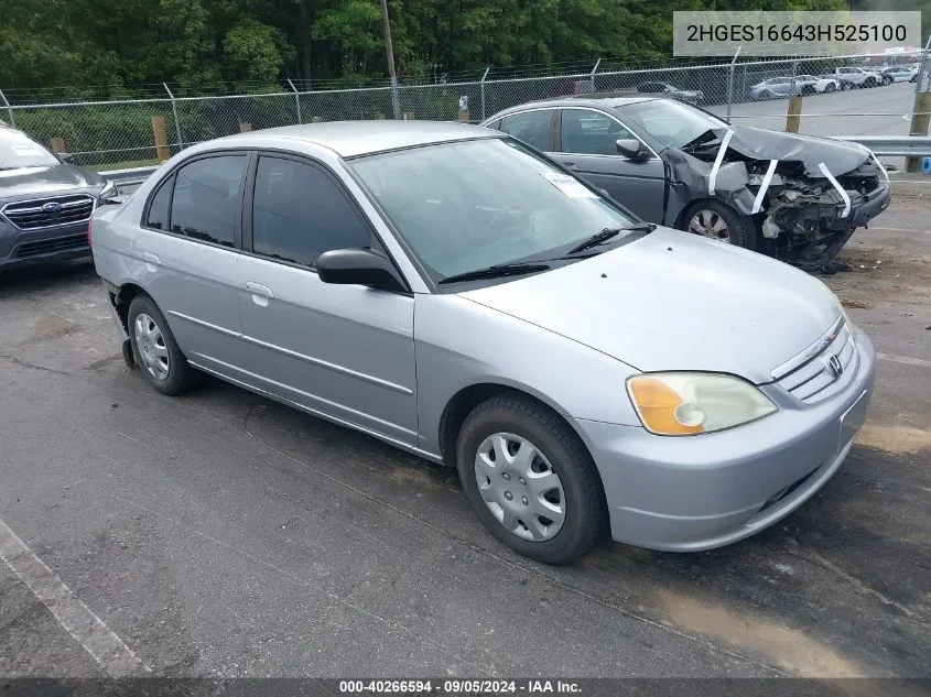 2003 Honda Civic Lx VIN: 2HGES16643H525100 Lot: 40266594