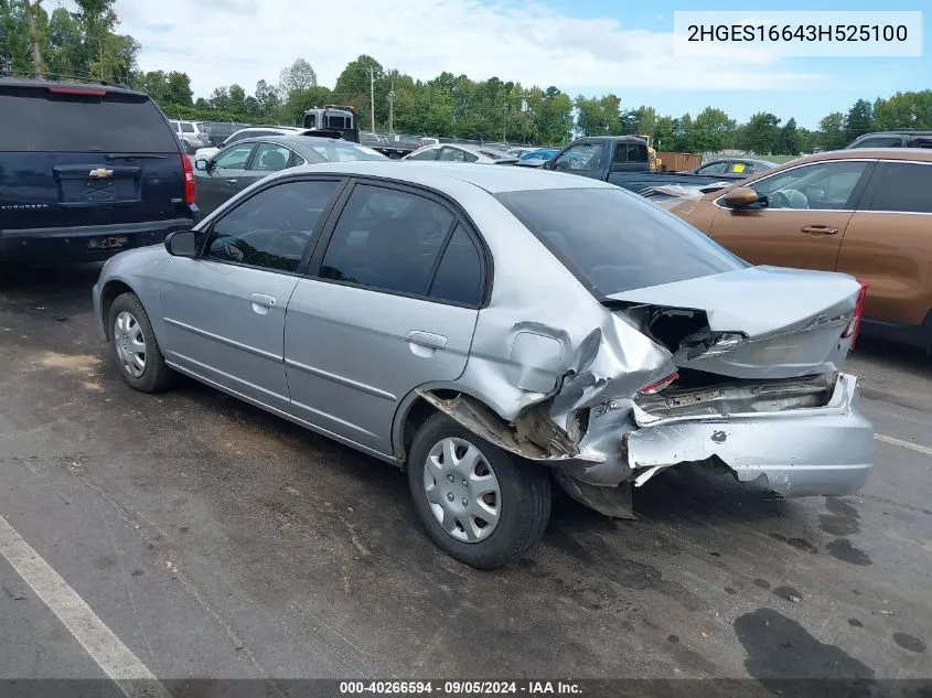 2003 Honda Civic Lx VIN: 2HGES16643H525100 Lot: 40266594