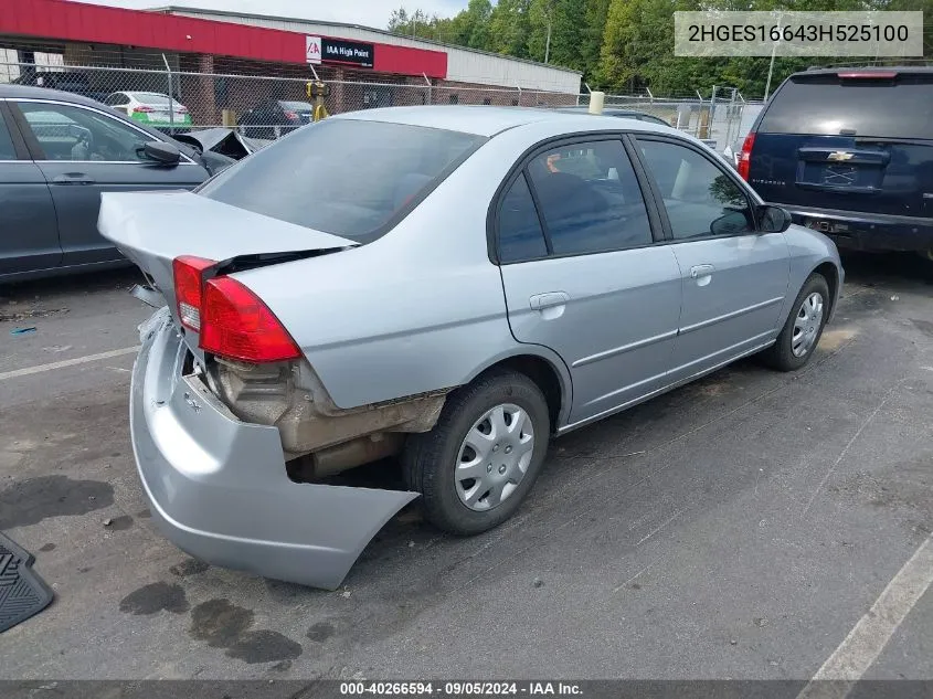 2003 Honda Civic Lx VIN: 2HGES16643H525100 Lot: 40266594