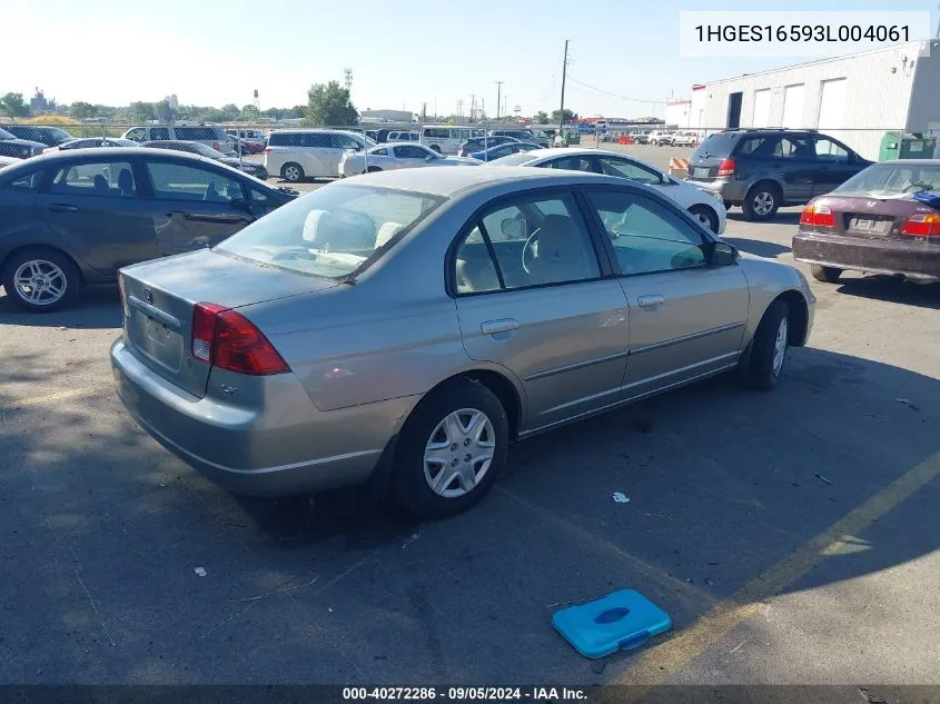 2003 Honda Civic Lx VIN: 1HGES16593L004061 Lot: 40272286