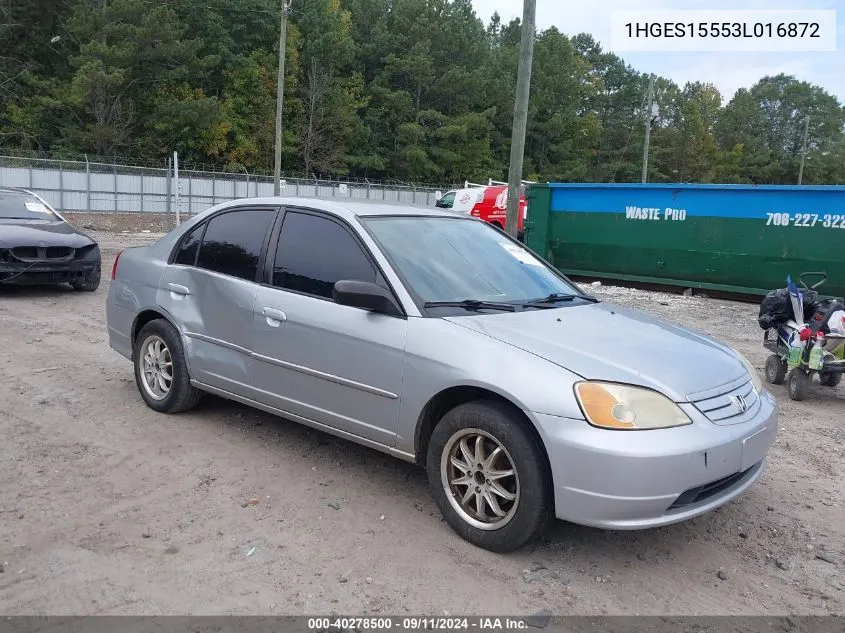 2003 Honda Civic Lx VIN: 1HGES15553L016872 Lot: 40278500