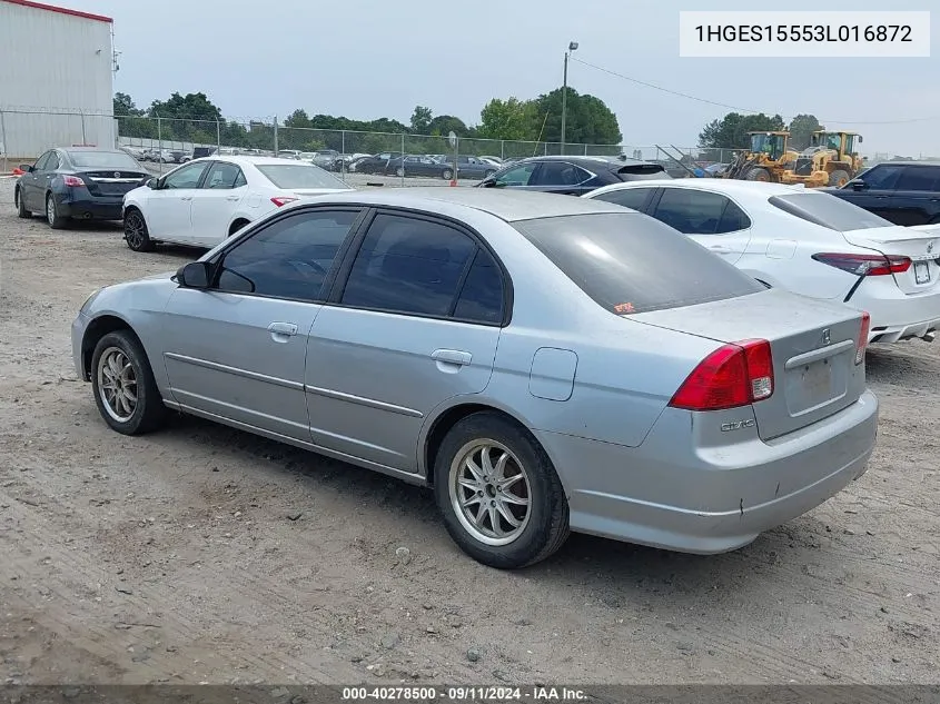 2003 Honda Civic Lx VIN: 1HGES15553L016872 Lot: 40278500