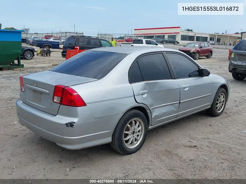 2003 Honda Civic Lx VIN: 1HGES15553L016872 Lot: 40278500