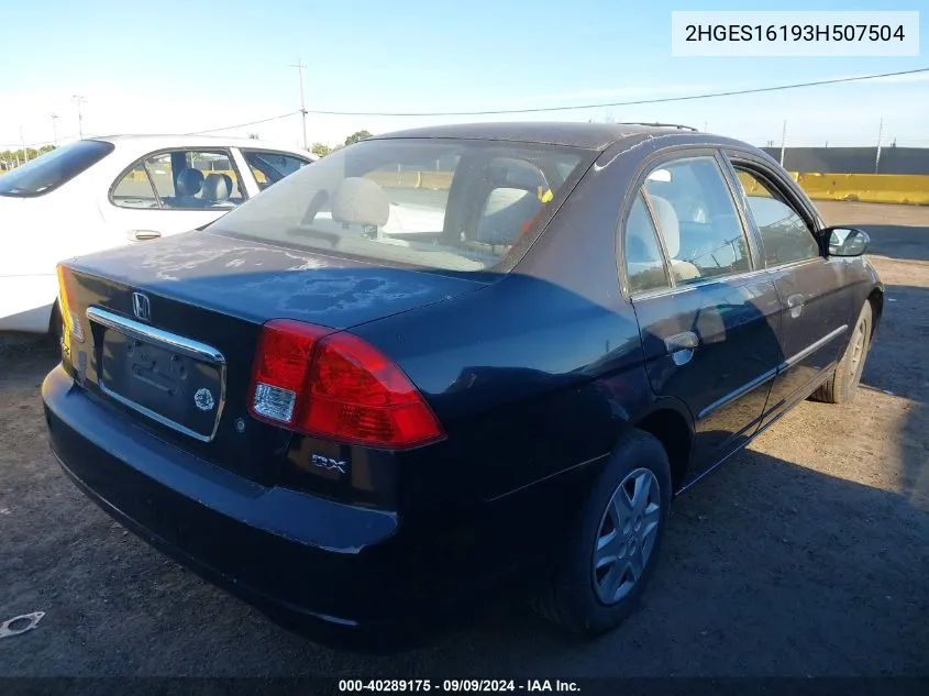 2003 Honda Civic Dx VIN: 2HGES16193H507504 Lot: 40289175