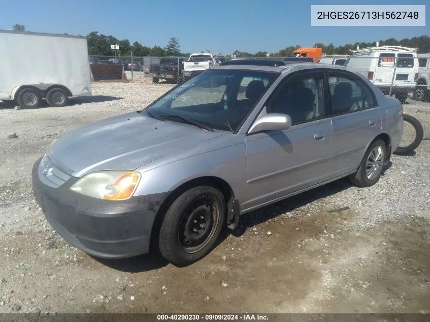 2003 Honda Civic Ex VIN: 2HGES26713H562748 Lot: 40290230