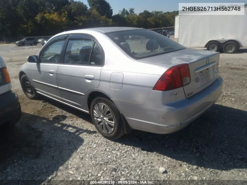 2003 Honda Civic Ex VIN: 2HGES26713H562748 Lot: 40290230