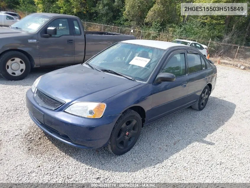 2003 Honda Civic Lx VIN: 2HGES15503H515849 Lot: 40293774