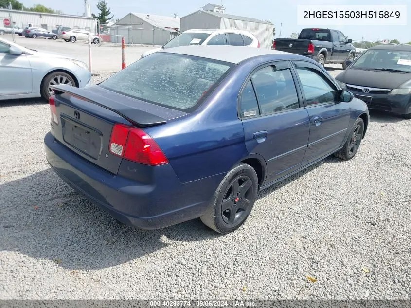 2003 Honda Civic Lx VIN: 2HGES15503H515849 Lot: 40293774