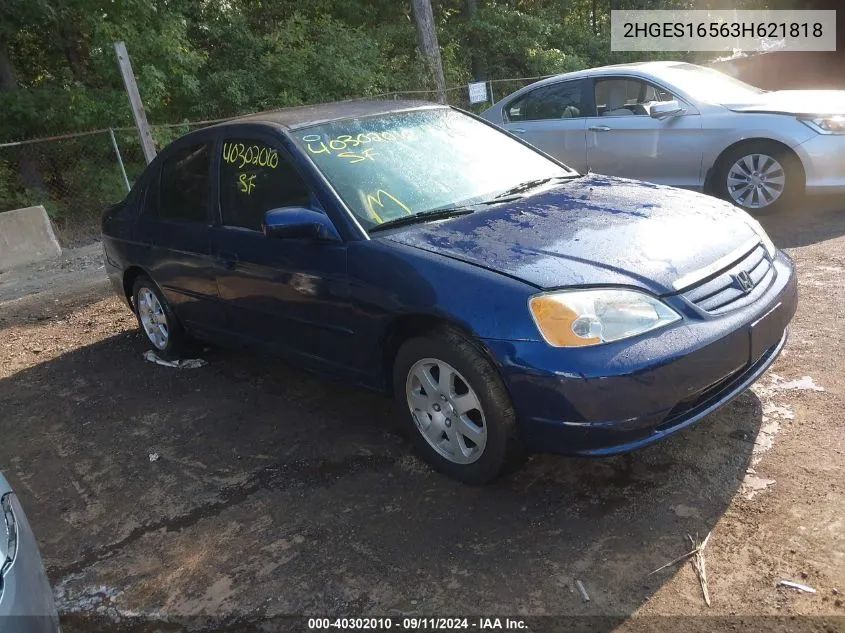 2003 Honda Civic Lx VIN: 2HGES16563H621818 Lot: 40302010