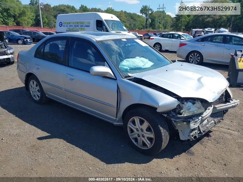 2003 Honda Civic Ex VIN: 2HGES267X3H529974 Lot: 40302617