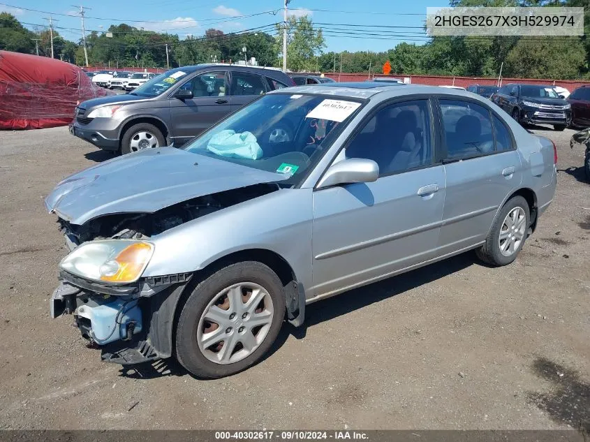 2003 Honda Civic Ex VIN: 2HGES267X3H529974 Lot: 40302617