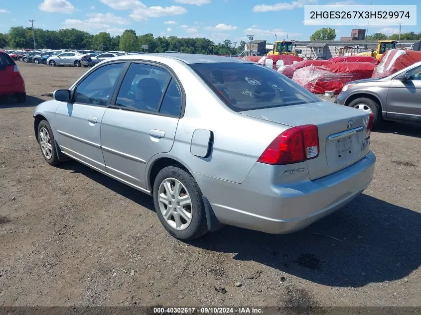 2003 Honda Civic Ex VIN: 2HGES267X3H529974 Lot: 40302617