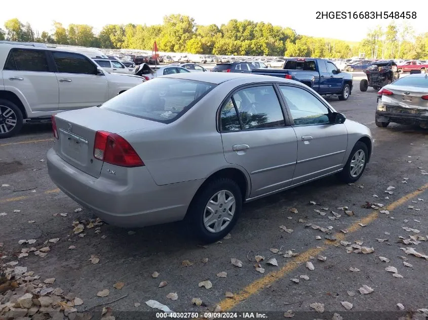 2003 Honda Civic Lx VIN: 2HGES16683H548458 Lot: 40302750