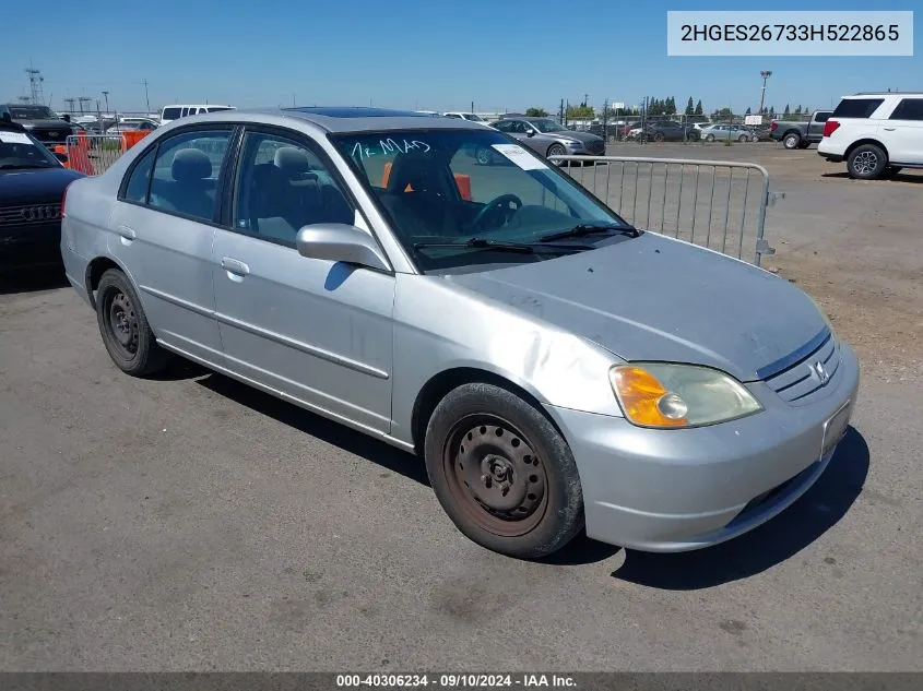 2003 Honda Civic Ex VIN: 2HGES26733H522865 Lot: 40306234