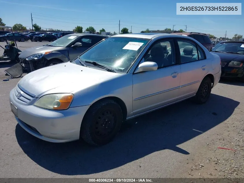 2003 Honda Civic Ex VIN: 2HGES26733H522865 Lot: 40306234