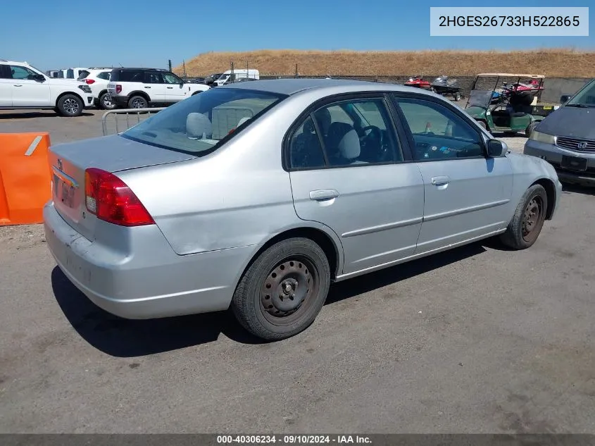 2003 Honda Civic Ex VIN: 2HGES26733H522865 Lot: 40306234