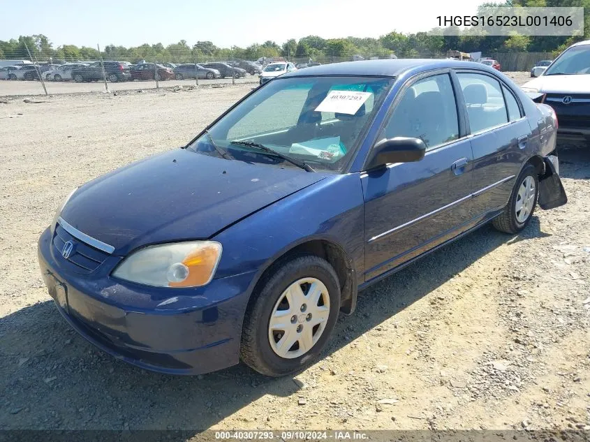 2003 Honda Civic Lx VIN: 1HGES16523L001406 Lot: 40307293