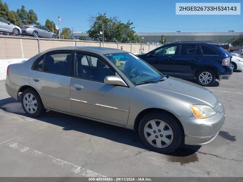 2003 Honda Civic Ex VIN: 2HGES26733H534143 Lot: 40316453