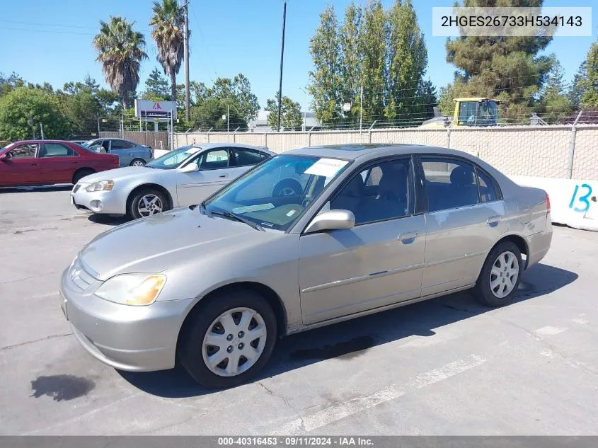 2003 Honda Civic Ex VIN: 2HGES26733H534143 Lot: 40316453