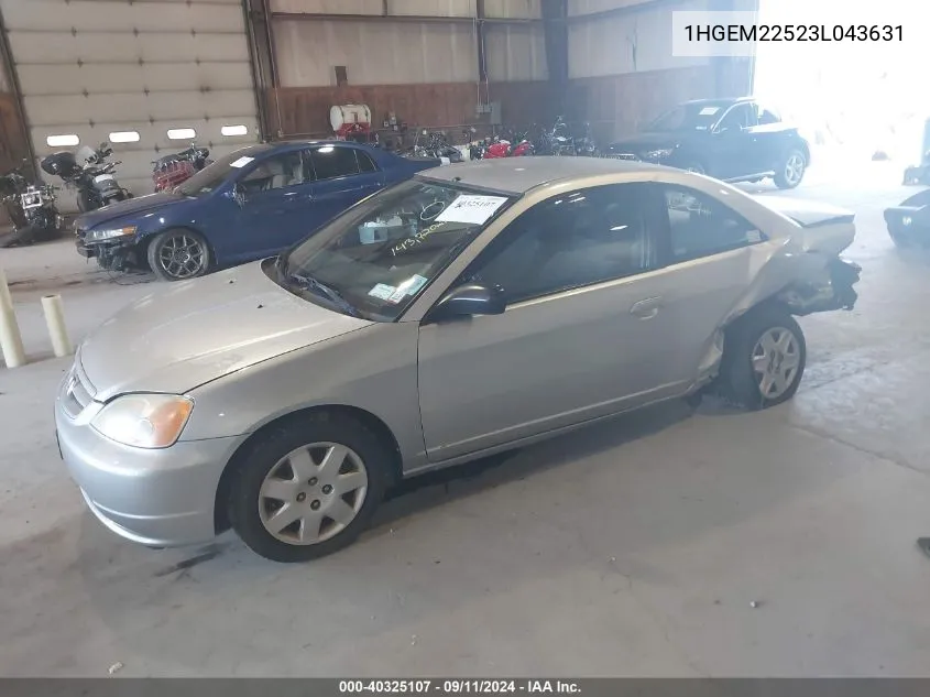 2003 Honda Civic Lx VIN: 1HGEM22523L043631 Lot: 40325107