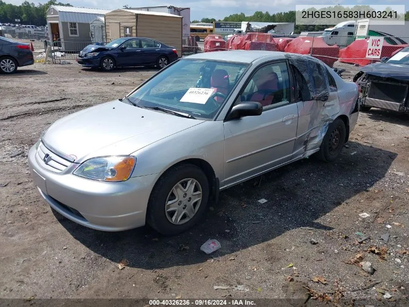 2003 Honda Civic Lx VIN: 2HGES16583H603241 Lot: 40326236