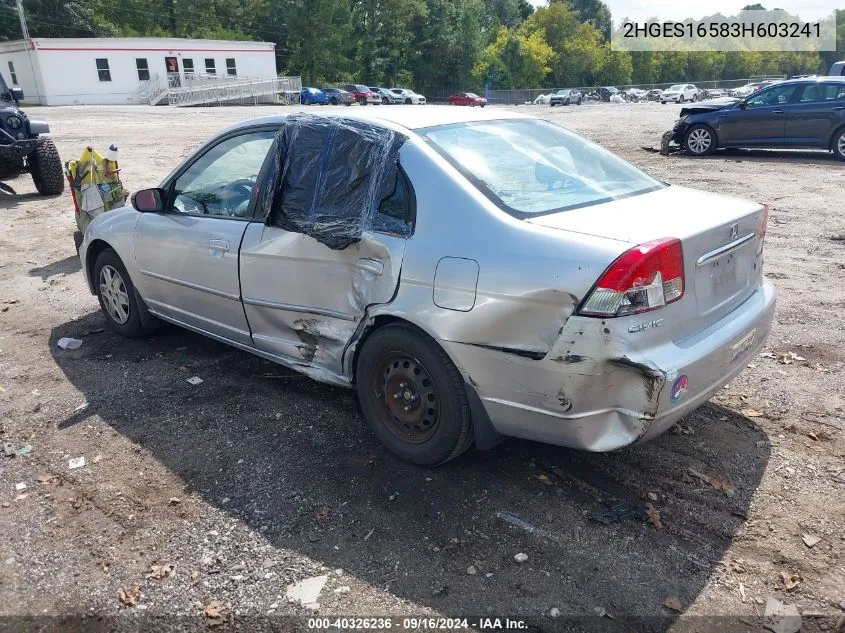 2003 Honda Civic Lx VIN: 2HGES16583H603241 Lot: 40326236