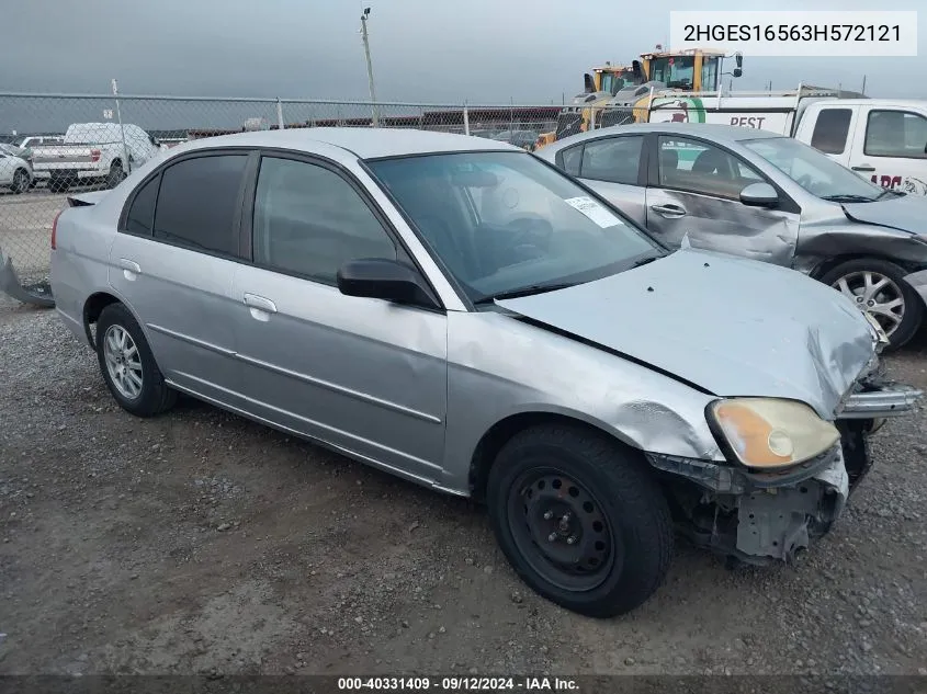 2003 Honda Civic Lx VIN: 2HGES16563H572121 Lot: 40331409