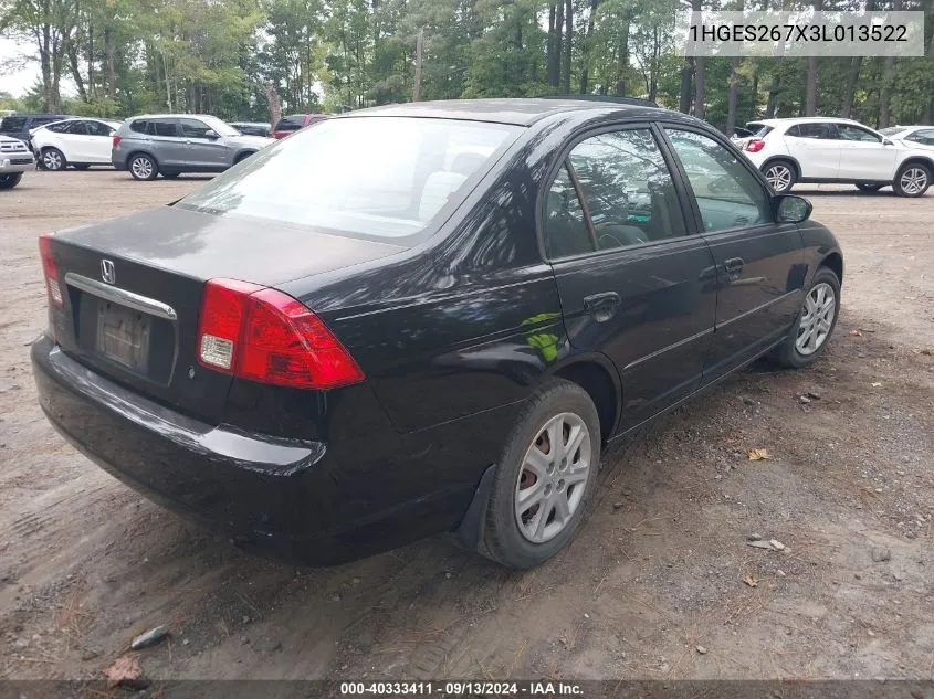 2003 Honda Civic Ex VIN: 1HGES267X3L013522 Lot: 40333411