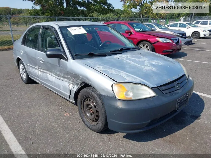 2003 Honda Civic Lx VIN: 2HGES16533H603017 Lot: 40347448