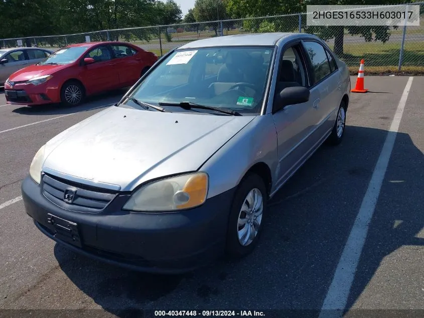 2003 Honda Civic Lx VIN: 2HGES16533H603017 Lot: 40347448